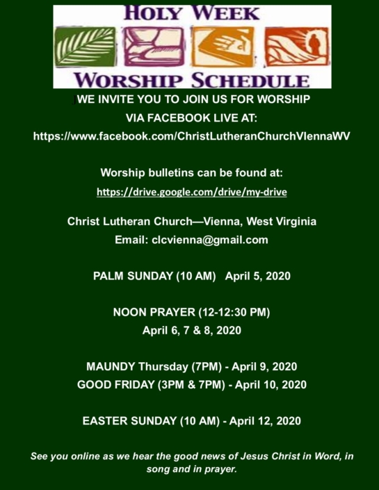 JPEG Holy Week Schedule 2020 - Christ Lutheran Church